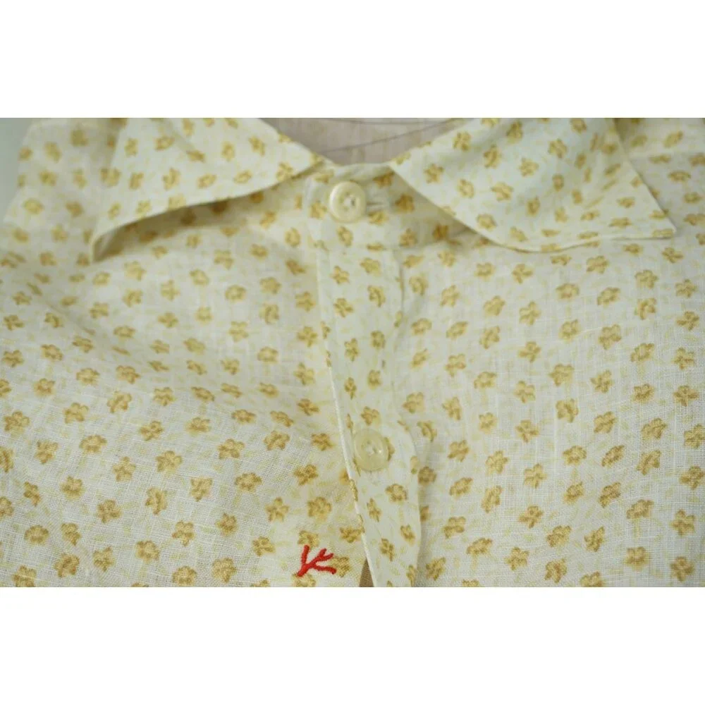 Isaia Napoli White Yellow Floral Long Sleeve Linen Dress Shirt 15.5/39 NEW - Picture 3 of 6